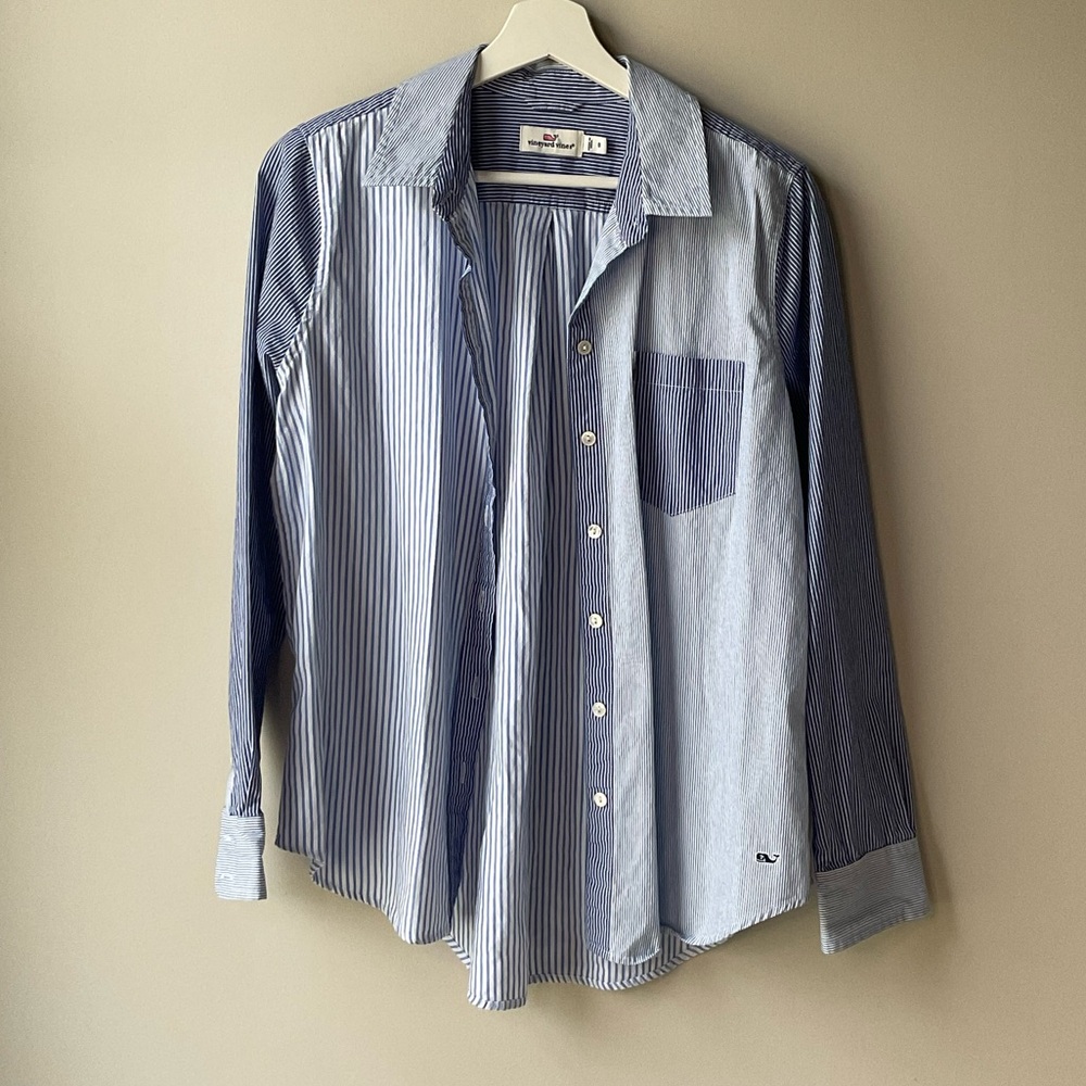 Vineyard Vines Women’s ButtonUp Blue Striped Top Size 8 - Picture 3 of 5